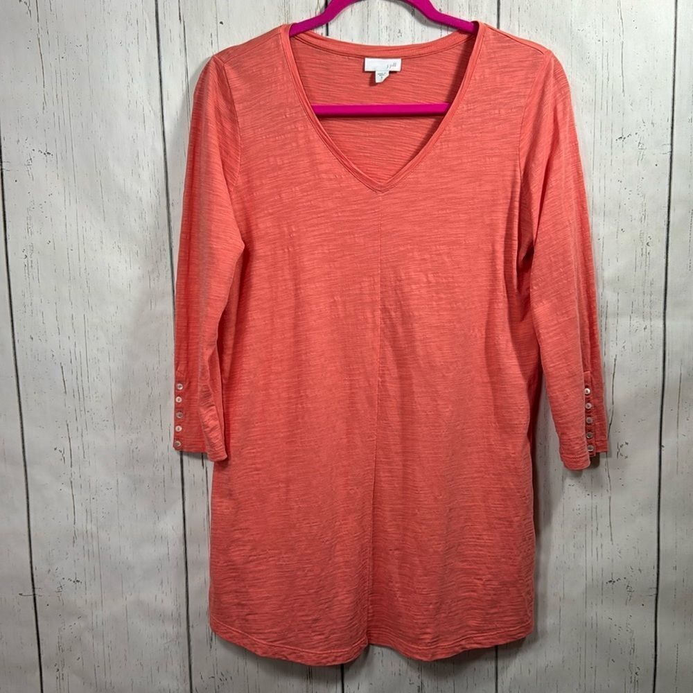 J. Jill Coral Slub Cotton Tunic Top Coastal Grandma Boho Coastal Beachy Size S